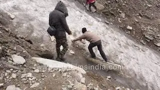 What happens when a novice trekker tries to cross a glacial snow tongue on Roopkund Himalayan trek