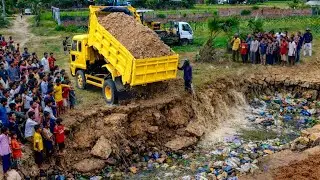 First Starting New project!! Filling Land Build Road By Bulldozer KOMAT'SU D21P With 5ton Trucks