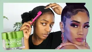 How to Lay your Edges using Kiss Edge Fixer Glued | Laying my Edges Like Saweetie