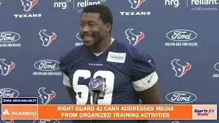 Texans right guard A.J. Cann meets with media from OTAs