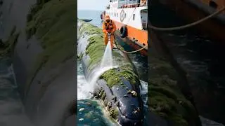 An Indian rescue team saves big whale from parasites - whale shine again! #whaleCare #OceanClean