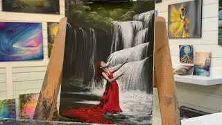 How To Paint LADY IN RED / ZEN FALLS / acrylic painting tutorial