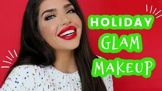 EASY HOLIDAY GLAM MAKEUP | Glitter Eyes & Classic Red Lip Tutorial