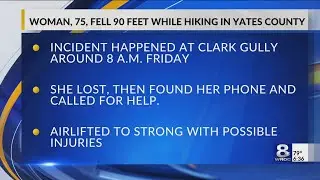 Pittsford hiker hospitalized after 90-foot fall in Yates Co.