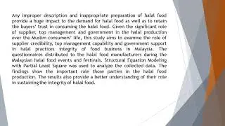 The Role of Supplier Top Management and Government in Halal Practices Integrity of Malaysian Food Bu
