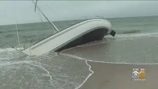 Sailboat Abandoned On New Jersey Beach