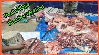 Traditional Beef Cutting in Village | Real Village Butcher Method