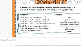 Slides 2 & 3 - Cinquain and Diamante Poems