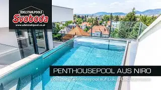 Edelstahl-Skimmerpool inklusive Glaswand f&uuml;r Luxuspenthouse
