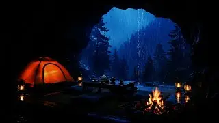 SLEEPING INSIDE A FOREST CAVE ⛈️ HEAVY RAIN AND THUNDER SOUNDS FOR DEEP SLEEP ALL NIGHT