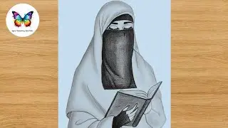 How to Draw a hijab Girl Reading Sketch | step by step full tutorial #art #draw #sketch #trending 