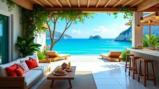 Oceanfront Coffee Shop Jazz ☕ Morning Bossa Nova Piano Ambience & Calming Wave Sounds