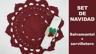 🎄Set Navideño a crochet: Salvamanteles + servilletero