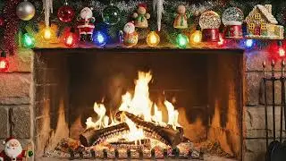 1960s Christmas Fireplace Scene with Snow Globes | Retro Holiday Glow & Crackling Fire