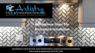 Herringbone Glass Tile Backsplash Installation | Before & After