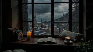 Rainy Winter Night by the Window | Cozy Reading & Relaxing Ambience