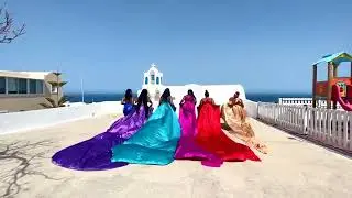 Santorini Flying Dress photoshoot