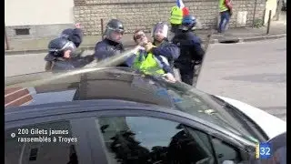 Acte 21 des Gilets Jaunes &agrave; Troyes, manifestation et interpellation. JT Canal32  08.04.19