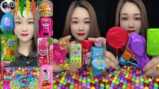Asmr exploring new candy textures edible toys & lollipop chews mukbang #mukbang #eating #candy