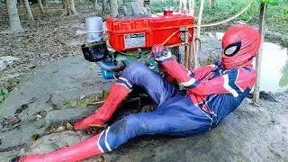 Small Spiderman Funny Style Old Kirloskar Chalo Machine Startup!! Funny Machine Start Video.