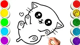 How to Draw Cute Baby kitten Easy, Baby kitten Drawing, Painting and Coloring for children