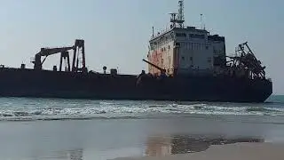 Surathkal beach with stranded ship