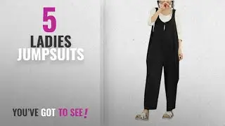 Top 10 Ladies Jumpsuits [2018]: Anglewolf Lady Girl's Fashion Sleeveless Dungarees Loose Cotton