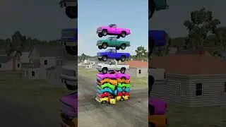 Mixed Rainbow Colours Cars & Buses Falling Crash - BeamNG.Drive