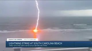 Family catches lightning strike on camera