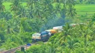 WDG-4 LOCO HAULING RO-RO ACROSS THE SHARAVATI RIVER BRIDGE AT HONNAVAR , KARNATAKA