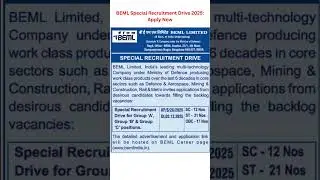 BEML Special Recruitment Drive 2025: Apply Now ##latestgovtjobs #shortsfeed #shorts #govtjobs #job