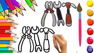 How To Draw cute Hand Tools Drawing, Painting & Coloring For Kids and Toddlers_ Child Art 🐋🌈🎨