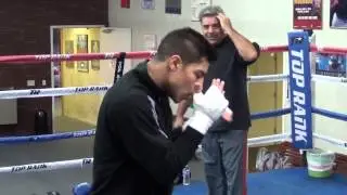 Jessie Vargas shadowboxing at Top Rank Gym