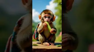 Baby Monkey Sitting Outside Eating Ladyfinger Vegetable.!!🐒🐒#babymonkey #animallovers #monkeys #cute