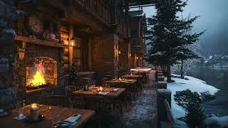 4K Snowy Lakeside Cafe ❄️ Cozy Jazz Piano by the Fireplace for Sleep, Relaxation & Stress Relief