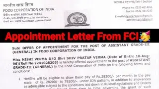 💯Appointment Letter from FCI😍🎉#fciag3 #fci