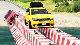 Barrier Bridge Car Rescue - Cars Vs Deep Water - BeamNG Drive