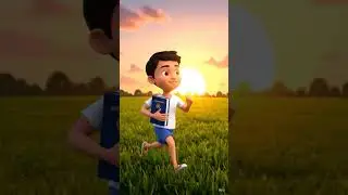 Uney-Pixar style animation. A yo #demoreel oy is happily running through a lush gre