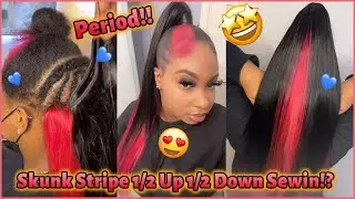 Stay Stuned For Skink Stripe🤩 Half Up & Down Sew In With Pink Color Hair Bundles #Elfinhair