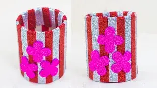 How To Make A Pen/Pencil Holder With Glitter Paper And Plastic Bottle | Foam-sheet Craft Ideas