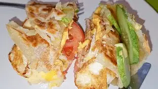ROTI CANAI BREAKFAST WRAP 🌈 (Egg,Cheese,Tomato,cucumber,Ham) #satisfying #breakfast #foryou #asmr