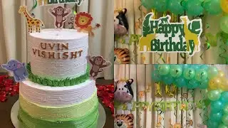 Birthday party decoration ideas||Jungle theme decoration for party for kids||birthday cake idea