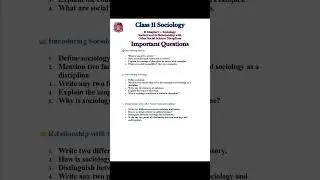 Class 11 Sociology Important Questions | Society & Sociology Chapter 1 | Exam Preparation 2025