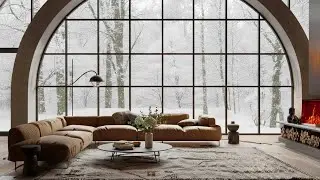 Snowy Forest Window Jazz ❄️ Cozy Fireplace Piano Ambience for Winter Calm | Cozy Jazz Station 365