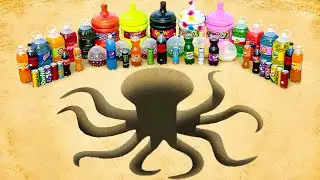Experiment: Giant Coca Cola vs Mentos in Octopus hole from Balloons Fanta , Mtn Dew & Other Soda Can