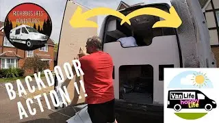 Vw crafter sprinter camper van self build conversion, rear door lining and 4 way stretch carpet