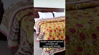 Reversible Cotton Double Bed Quilt / Blankets in Sanganeri Block Printed