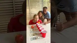 Who blows the ball the furthest? 😂💨 Big laughs & big wins! #challenge #funny #familyfun