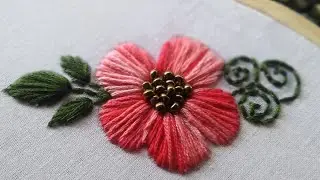 SATIN FLOWER | Easy Satin Stitch Flower With leafs | Bibco Art Vista #6