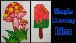 Draw and color mushroom and ice cream 